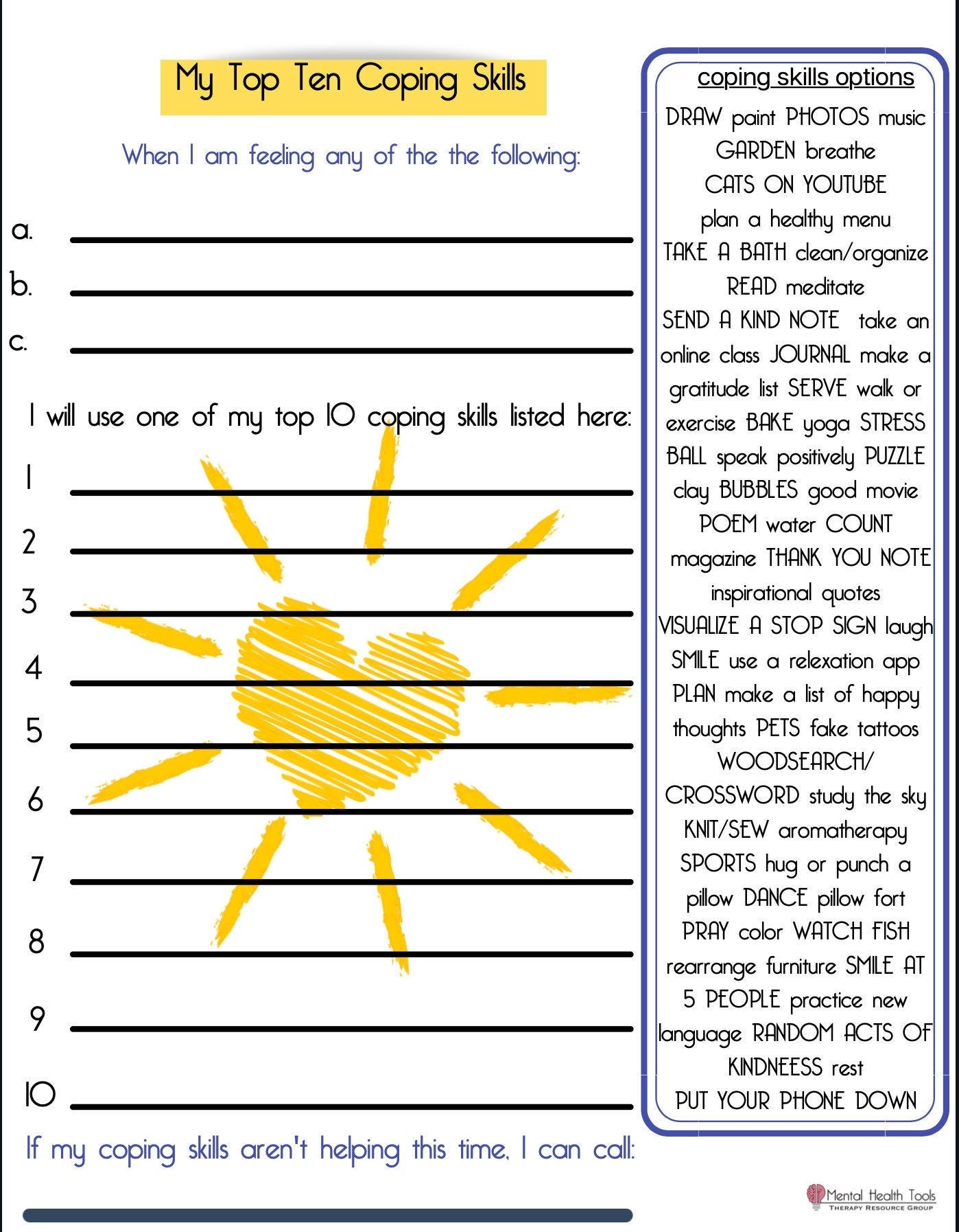 Therapy Printable Counseling Worksheet Therapy Worksheet Counseling Printable Children s Counseling Coping Coping Skills Self Care Etsy