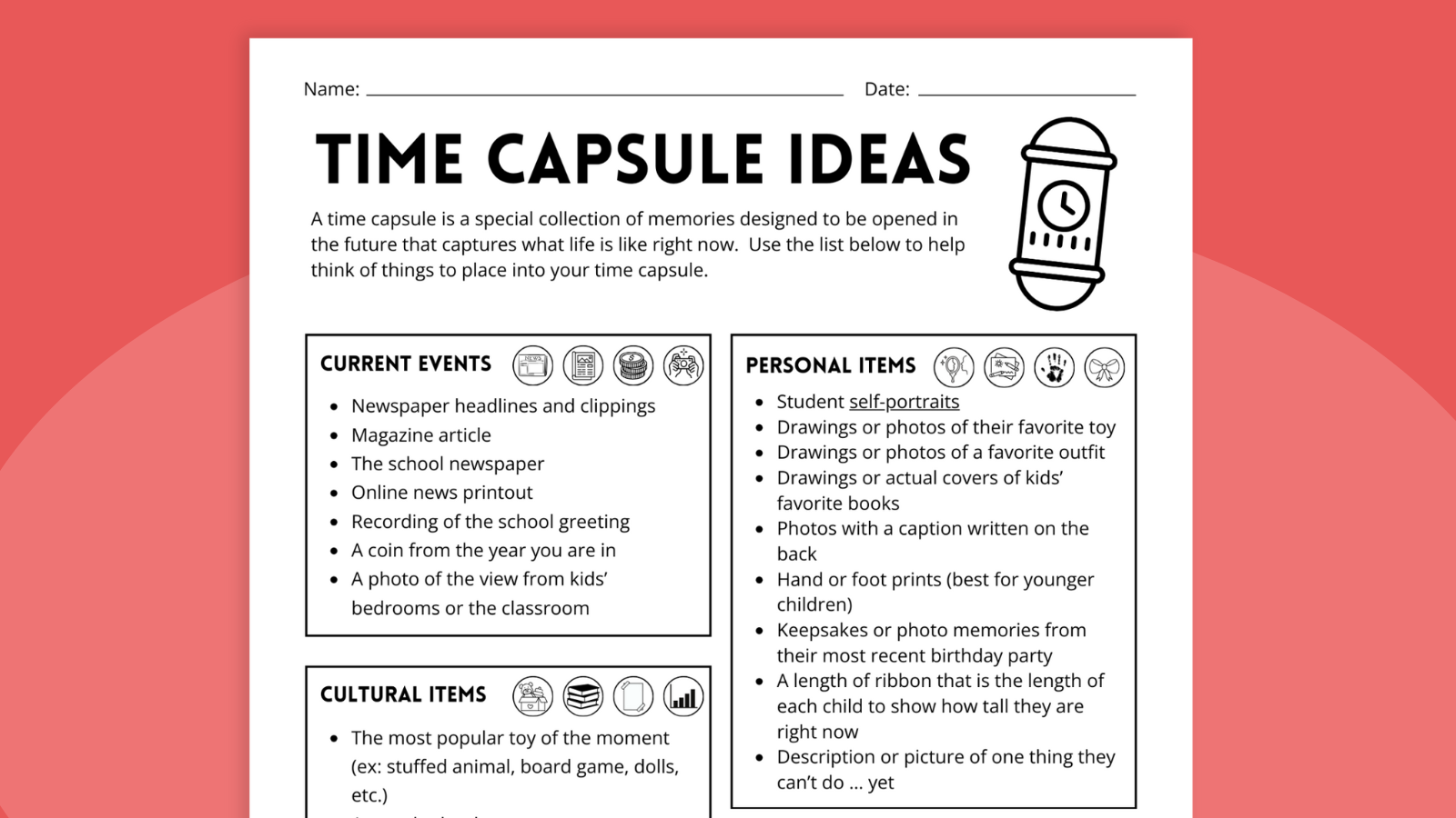 Time Capsule Ideas Free Printable Time Capsule Ideas Free Printable