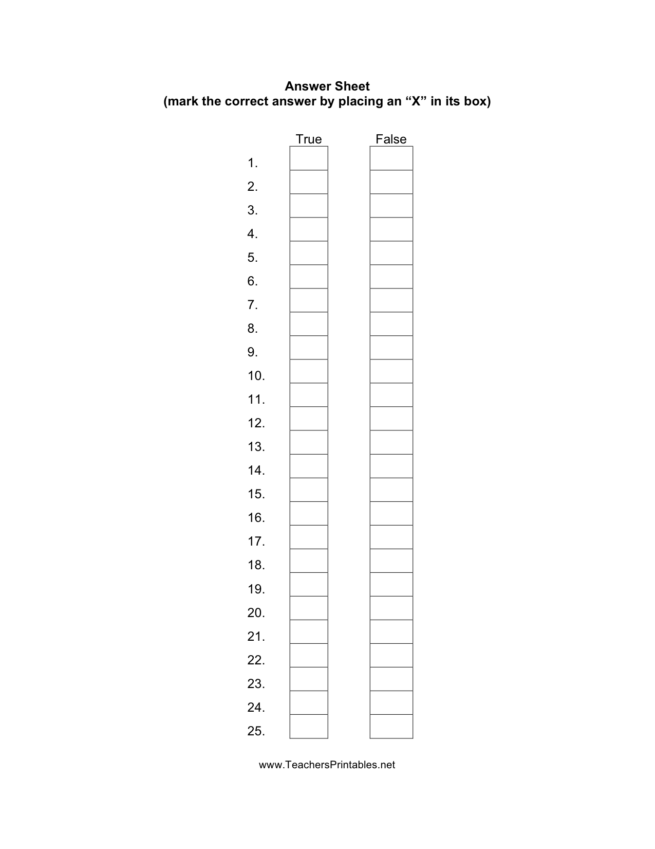 Bubble In Answer Sheet Printable