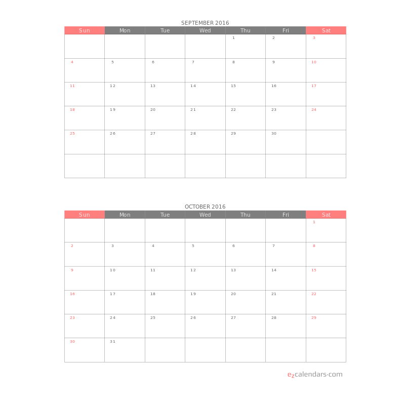 Two Months Per Page Printable Calendar EzCalendars