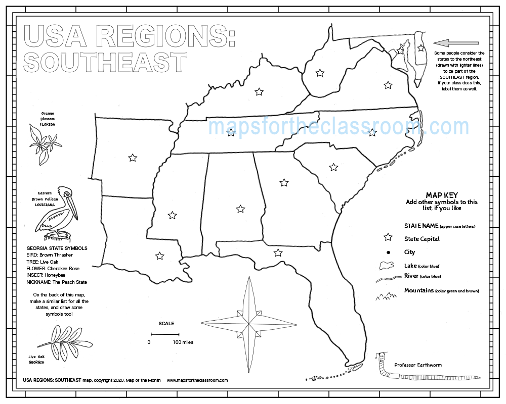 USA Regions Southeast Maps For The Classroom