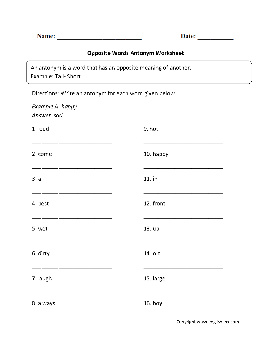 Vocabulary Worksheets Synonym And Antonym Worksheets