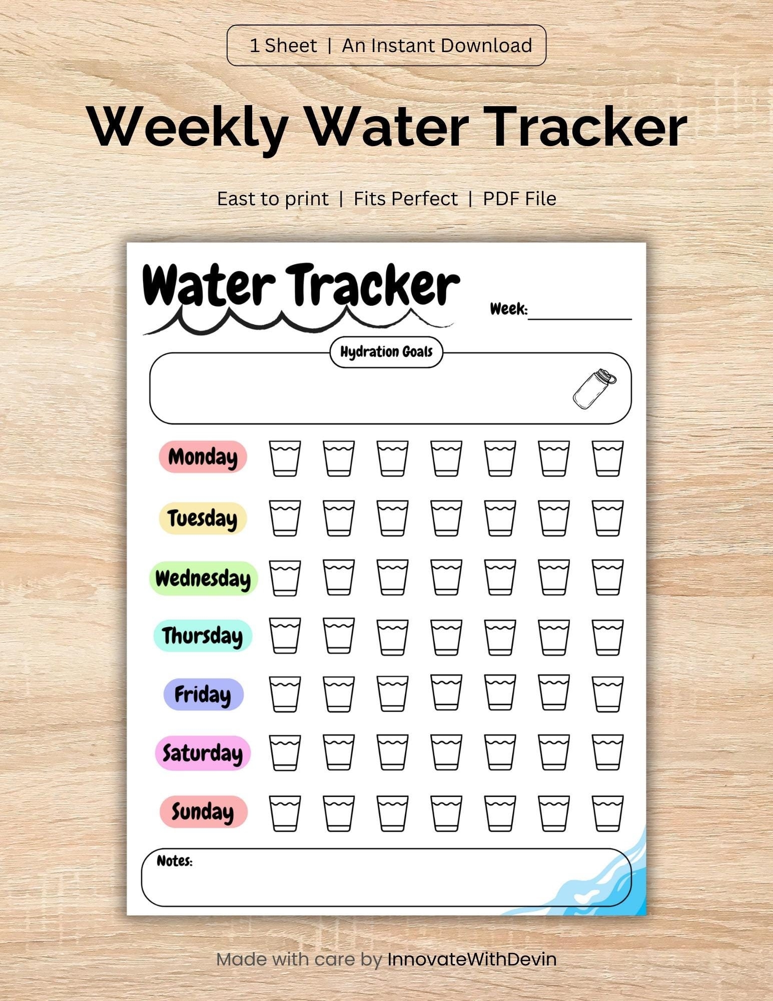 Water Intake Chart Etsy