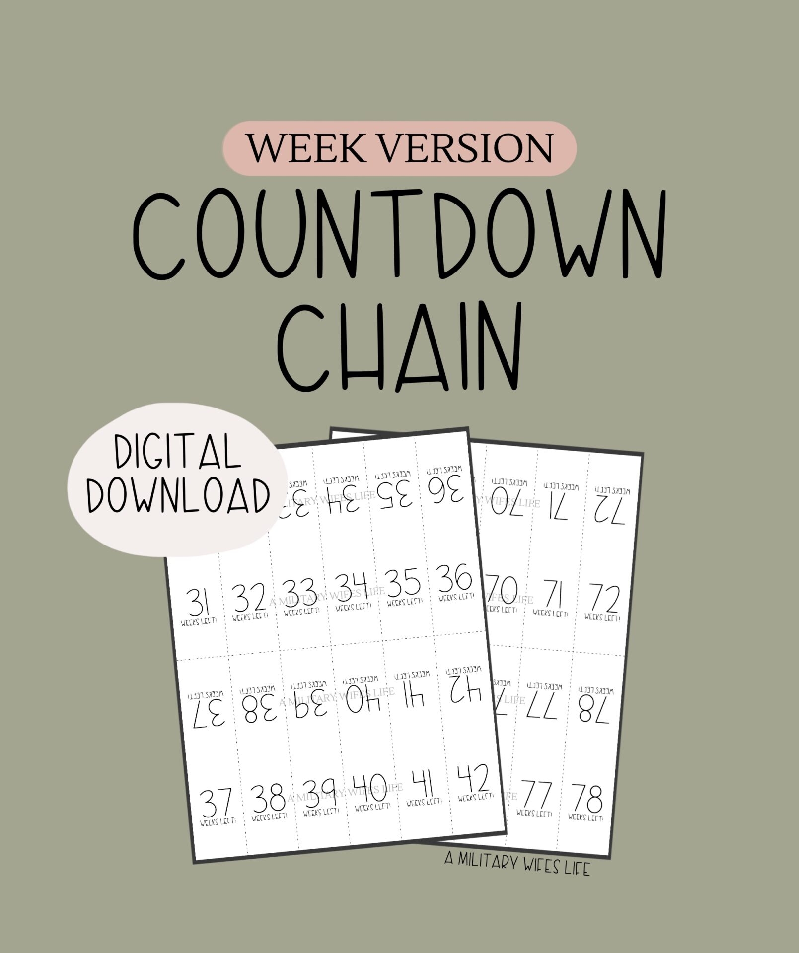 Weekly Countdown Chain Digital Download Christmas Or Holiday Countdown Week Weeks Version Deployment Countdown Two Year Countdown Military Homecoming Printable Spouse ly