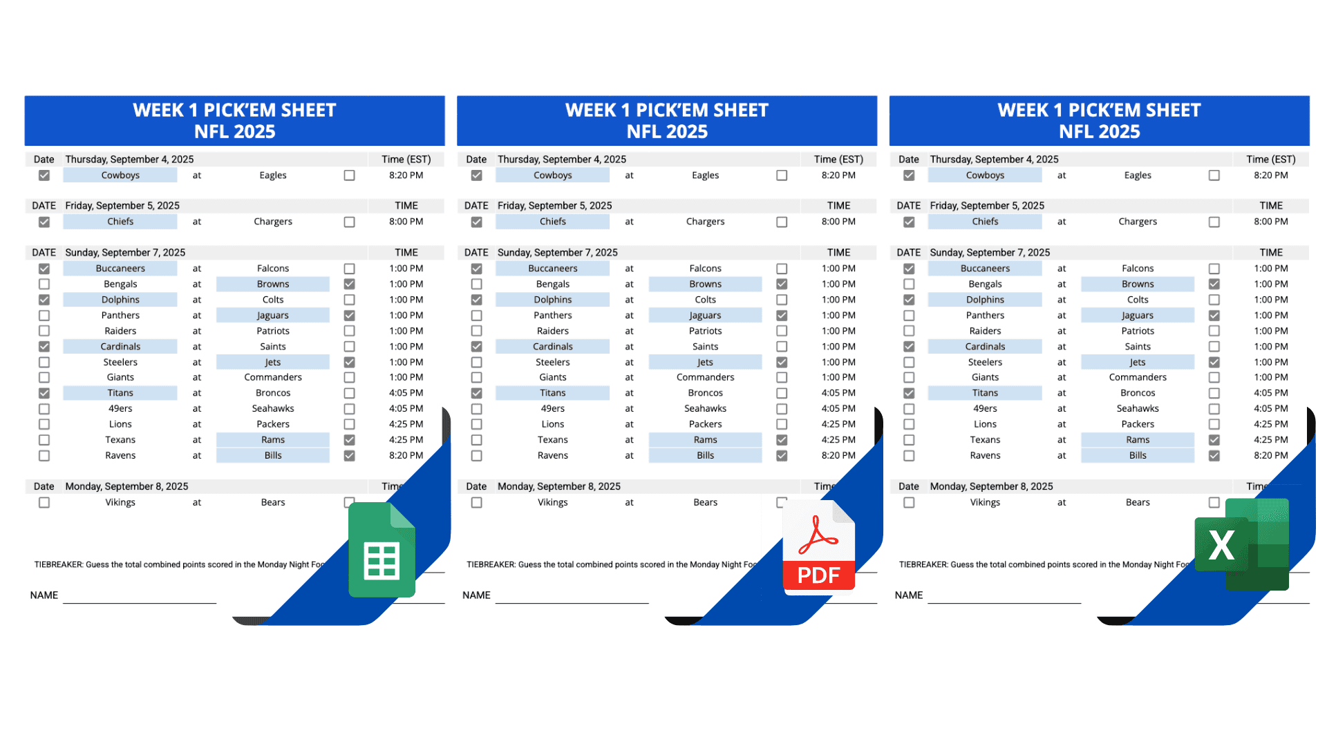 Weekly NFL Pick em Templates Excel Google Sheets 2025 