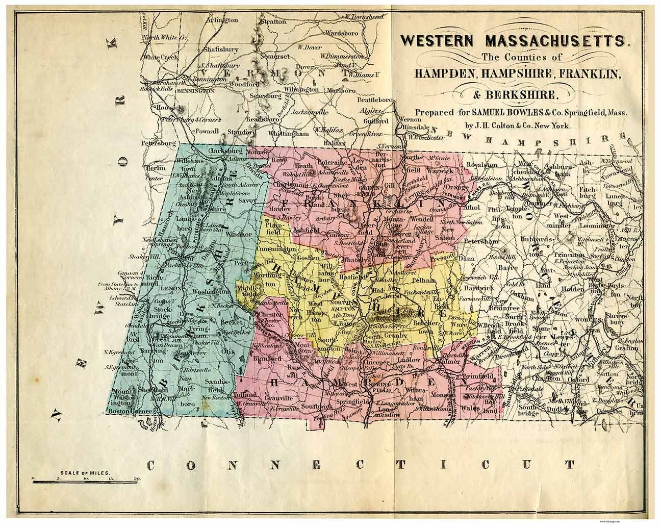 Western Massachusetts 1855 By Bowles Old Map Reprint MA State Etsy Canada