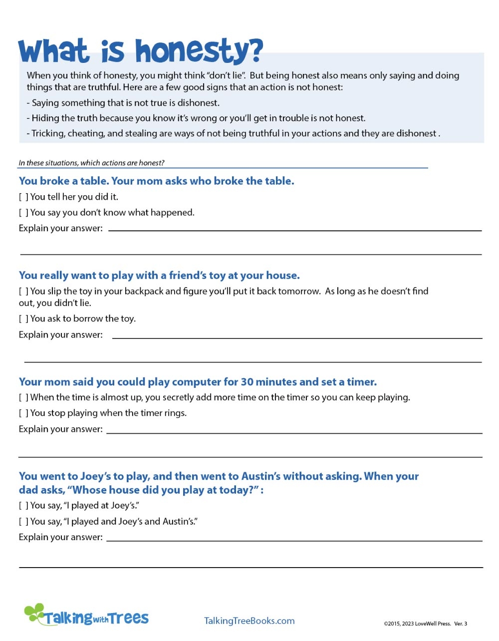 What Is Honesty Worksheet What Is Honesty Worksheet