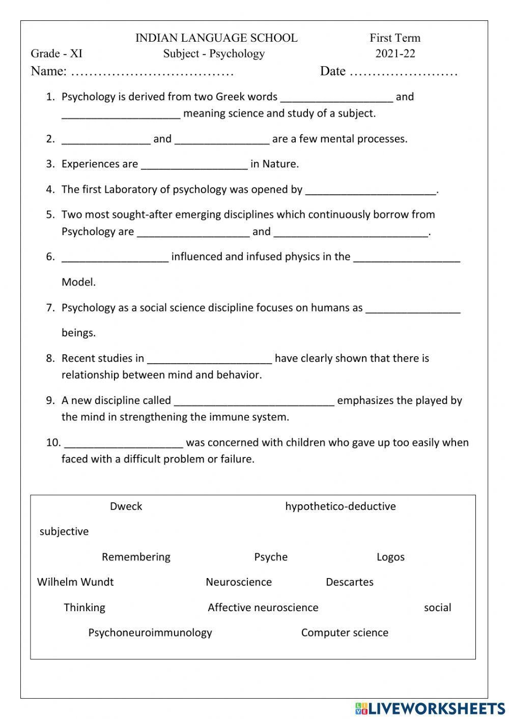 What Is Psychology Worksheet Worksheets Library