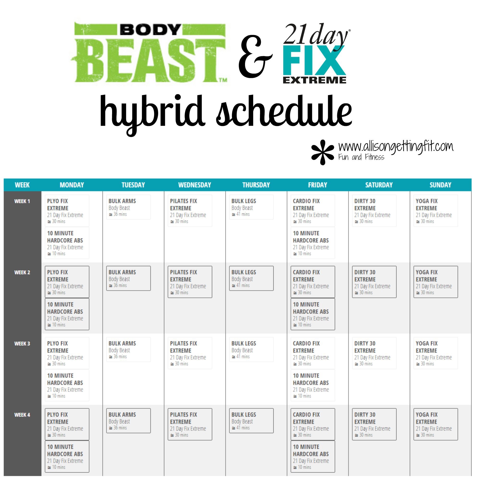 21 Day Fix Extreme Calendar Printable