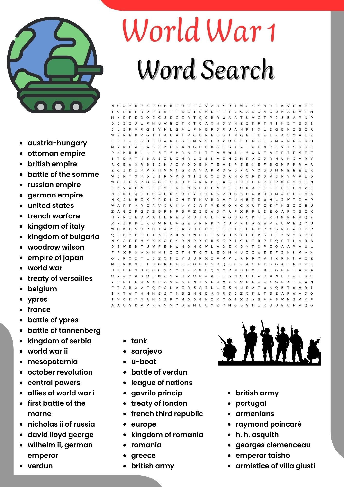 World War 1 Word Search Puzzle Worksheet Activities For Kids Made By Teachers
