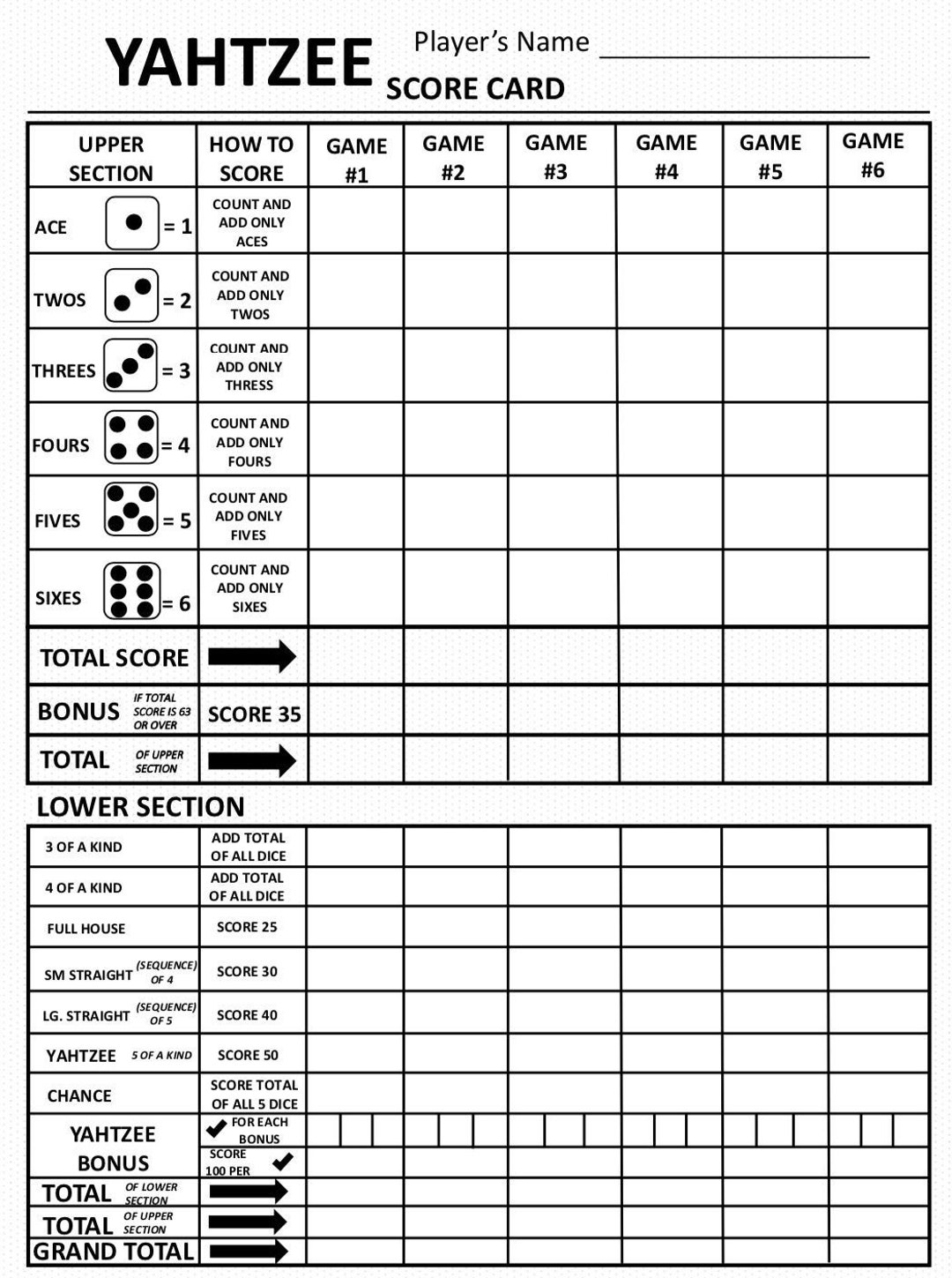 Free Printable Yahtzee Score Sheets Pdf