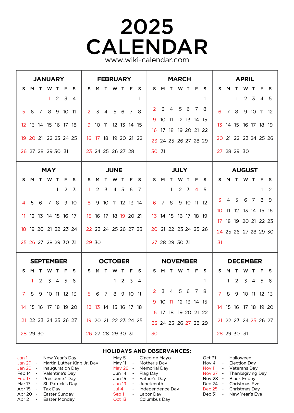 365 Day Calendar Printable