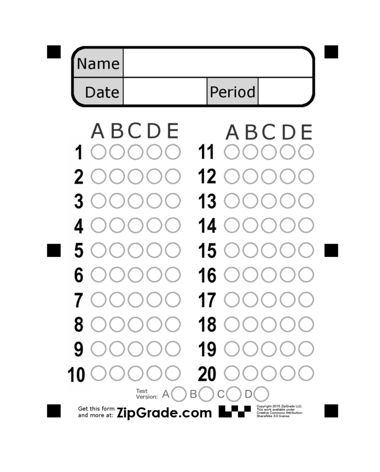 ZipGrade Answer Sheet Forms